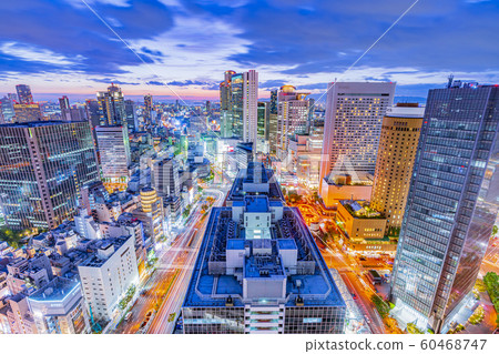 Osaka cityscape night view towards Nishi Umeda 60468747