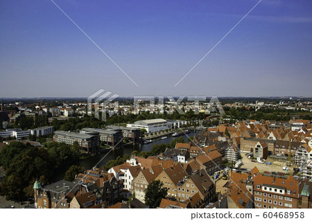 Lübeck cityscape in Germany (Holsten Gate, etc. can be seen from the roof of St. Petri Church) 60468958