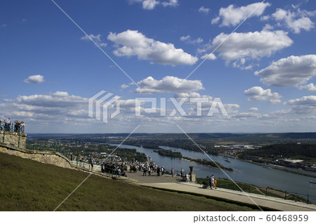 View of the Rhine from the Niederwald hill in Ruedesheim, Germany View of the Rhine from the Niederwald hill in Ruedesheim, Germany 60468959