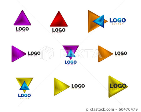 Set of triangle icon geometric logo templates. Minimal geometrical designs, 3d geometric bold symbols in relief style with color blend steps effect. Vector Illustrations For Button, Banner, Background Set of triangle icon geometric logo templates. Minimal geometrical designs, 3d geometric bold symbols in relief style with color blend steps effect. Vector Illustrations For Button, Banner, Background 60470479