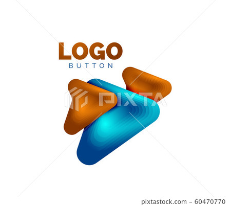 Arrow logo template. Or play or download button logotype template. Minimal geometrical design, 3d geometric bold symbol in relief style with color blend steps effect. Vector Illustration Arrow logo template. Or play or download button logotype template. Minimal geometrical design, 3d geometric bold symbol in relief style with color blend steps effect. Vector Illustration 60470770