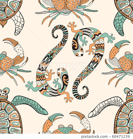 Vector seamless pattern with turtles, crabs, and Vector seamless pattern with turtles, crabs, and 60471239