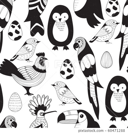 Vector Seamless Pattern with Birds and eggs - Stock Illustration ...