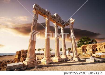 Amazingly Temple of Apollon ancient ruins. Apollon temple in Side antique city, Antalya, Turkey 60471334