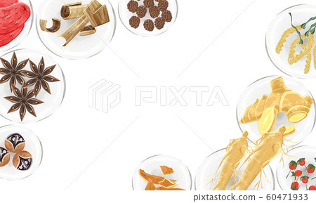 Chinese herbal medicines on a plate 60471933