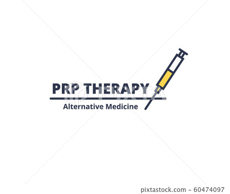Cosmetology procedure PRP Therapy logo with syringe on white background. Facial care alternative medicine concept. Cosmetology procedure PRP Therapy logo with syringe on white background. Facial care alternative medicine concept. 60474097