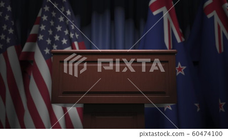 Many flags of New Zealand and the USA, 3D rendering 60474100
