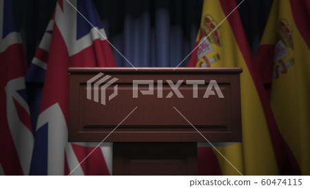 Many flags of Spain and the United Kingdom, 3D rendering 60474115