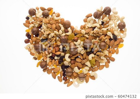 Mix of nuts and dried fruits. Cashew, almonds, Mix of nuts and dried fruits. Cashew, almonds, 60474132