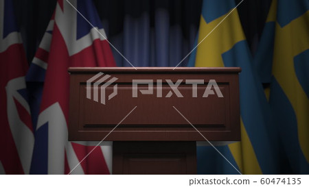 Many flags of Sweden and the United Kingdom, 3D rendering 60474135