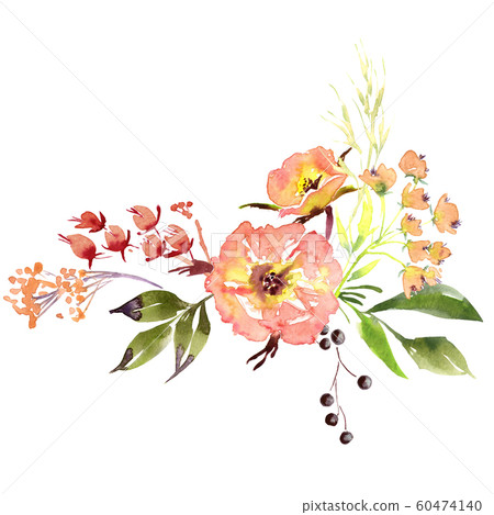 Wedding bridal romanric rustic soft flowers bouquet . Hand drawing watercolor pink and purple and orange flowers ornament Wedding bridal romanric rustic soft flowers bouquet . Hand drawing watercolor pink and purple and orange flowers ornament 60474140