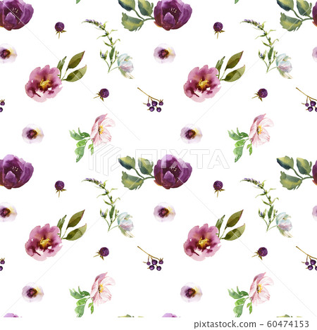 Wedding bridal romanric rustic warm seamless pattern. Hand drawing watercolor pink and purple and orange flowers ornament Wedding bridal romanric rustic warm seamless pattern. Hand drawing watercolor pink and purple and orange flowers ornament 60474153