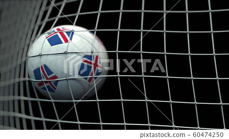 Ball With Flags Of Iceland Hits Goal. 3D Rendering - Stock Illustration ...