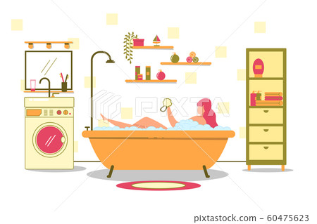Woman Relaxing in Bath with Foam Vector Concept 60475623