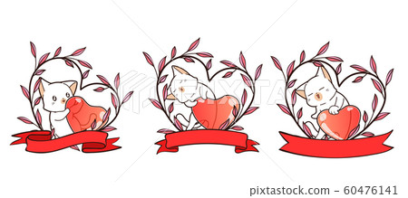 3 different kawaii cat and heart with heart vine 3 different kawaii cat and heart with heart vine 60476141