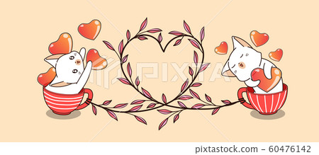 Banner kawaii cat in the cup with heart vine 60476142