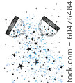 Broken hourglass with stars and magic blue sand. Digital painting, watercolor and pencil imitation. 60476484