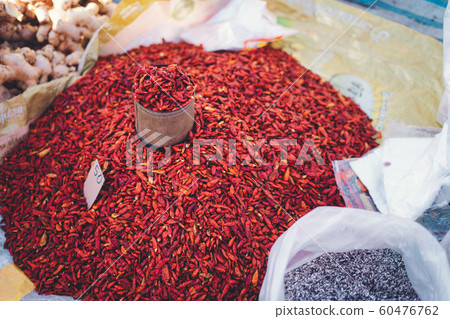 Red dried chillies in the fresh market Red dried chillies in the fresh market 60476762