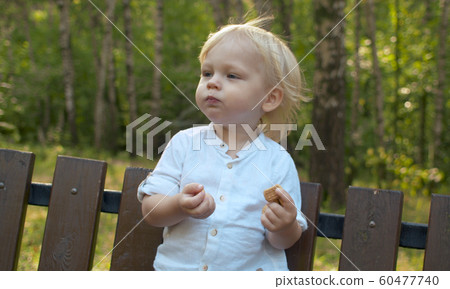 Portrait shot of funny toddler eating cookies 60477740