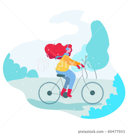 Girl on bicycle in the winter park 60477933