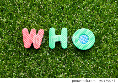 Toy foam letter in word who on green grass 60479071