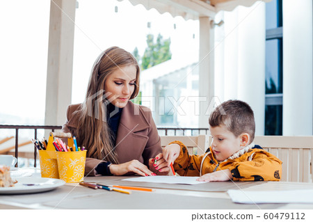 mother and son draw drawing hands colored pencils mother and son draw drawing hands colored pencils 60479112
