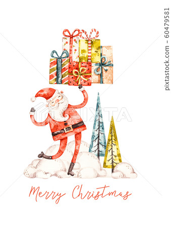 Santa claus with gift boxes at the christmas tree - Stock Illustration ...