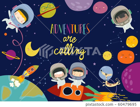 Cute frame composed of girls ans boys astronauts riding a rocket Cute frame composed of girls ans boys astronauts riding a rocket 60479695