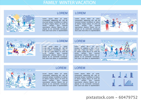 Set, Written Family Winter Vacation, Cartoon. Set, Written Family Winter Vacation, Cartoon. 60479752