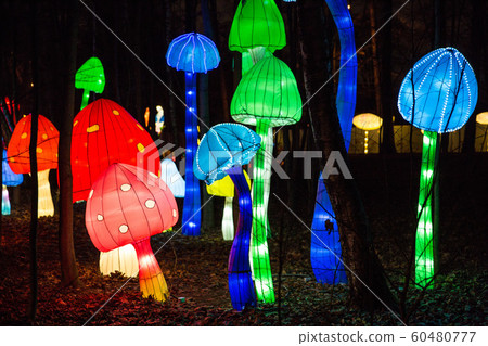 Colorful silk chinese lantern figures demonstrate traditions of Russian and Chinese culture and New Year's mood 60480777