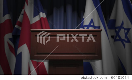 Flags of Israel and the United Kingdom at international meeting, 3D rendering 60481024