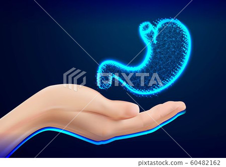 Closeup of female hand in doctors coat ponting or 60482162