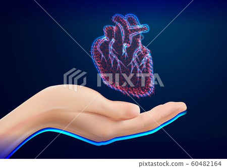 Closeup of female hand in doctors coat ponting or 60482164