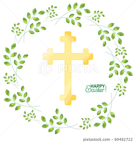 Cross on a background with sprigs. Happy Easter! 60482722