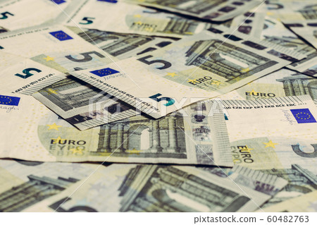 Texture with denominations of 5 euros, euro European currency. Texture with denominations of 5 euros, euro European currency. 60482763