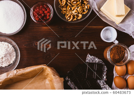 Overhead view of ingredients for homemade baking 60483673