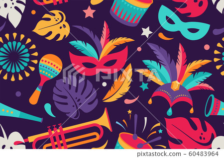 Brazilian Carnival, music festival, masquerade seamless pattern Brazilian Carnival, music festival, masquerade seamless pattern 60483964