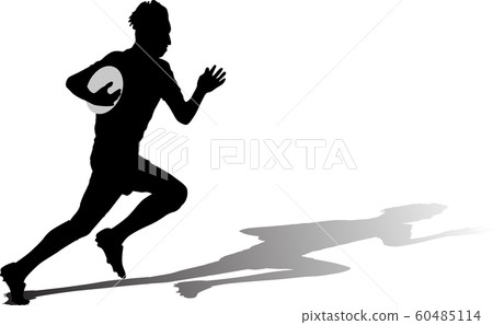rugby player runs with a ball and shadow rugby player runs with a ball and shadow 60485114