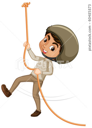 Boy climbing rope on white background Boy climbing rope on white background 60485873