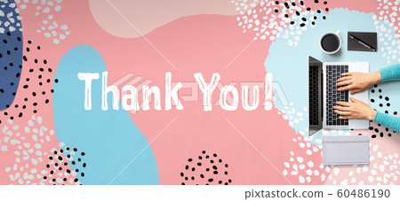 Thank you message with person using laptop 60486190