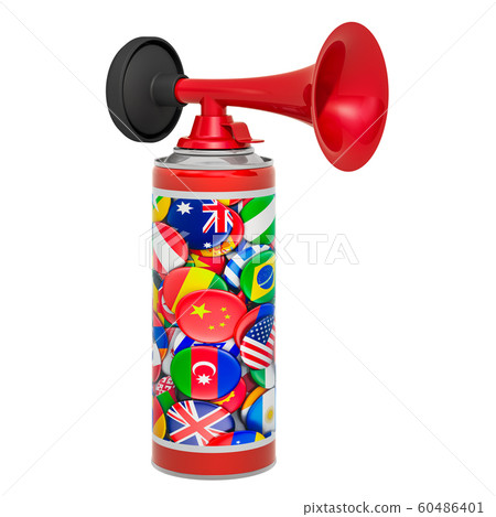 Sport air horn with world flags, 3D rendering Sport air horn with world flags, 3D rendering 60486401