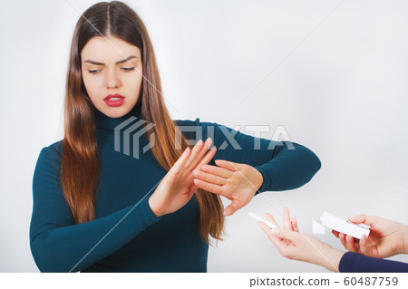 Beautiful Woman Holding Broken Cigarette. Quitting Cigarettes Beautiful Woman Holding Broken Cigarette. Quitting Cigarettes 60487759