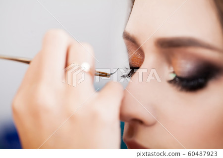 make-up artist doing make-up girl in the salon, beauty concept 60487923