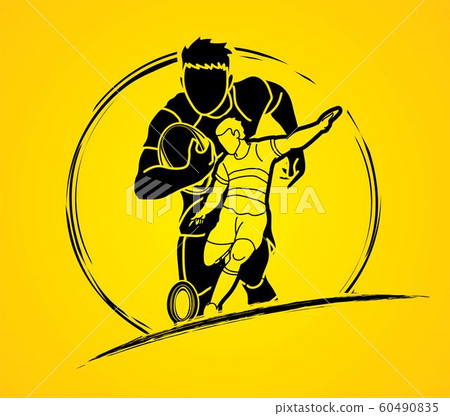 Rugby players action cartoon sport graphic vector. Rugby players action cartoon sport graphic vector. 60490835