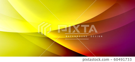 Wave liquid style lines with shadows and light on gradient background. Trendy simple fluid color gradient abstract background with dynamic straight shadow line effect 60491733