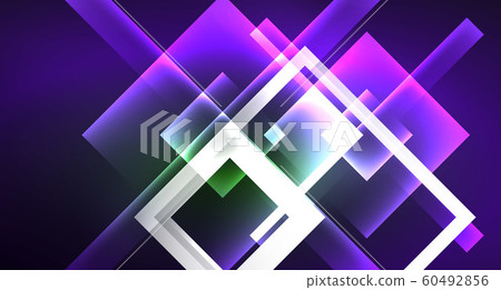 Neon geometric abstract background in hipster style on light background. Space retro design. Color geometric pattern. Square shape abstract background. 60492856