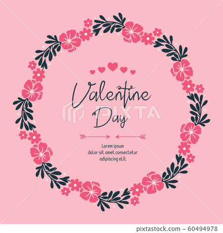 Text wallpaper of valentine day, with pink wreath frame beauty. Vector Text wallpaper of valentine day, with pink wreath frame beauty. Vector 60494978