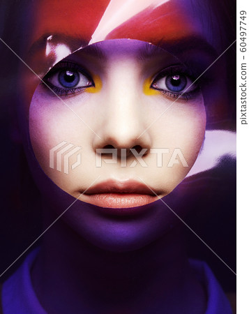 beautiful girl with color make-up behind of beautiful girl with color make-up behind of 60497749