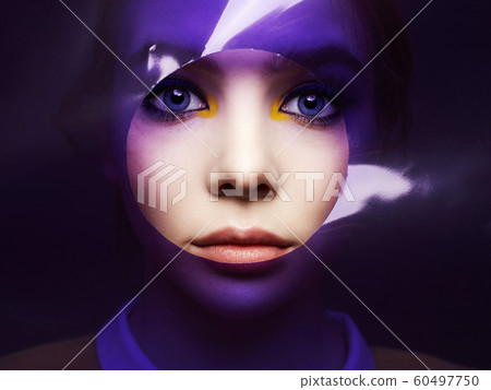 beautiful girl with color make-up into colorful beautiful girl with color make-up into colorful 60497750