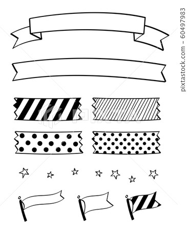 Pen marker hand drawn decoration set (ribbon, tape, flag) 60497983